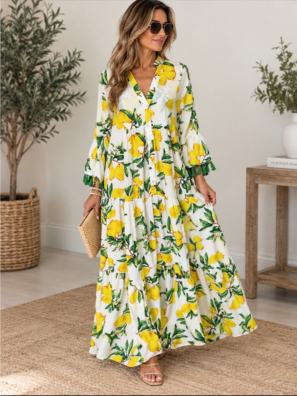 Antica Sartoria by Giacomo Cinque Lemon Print Maxi Dress